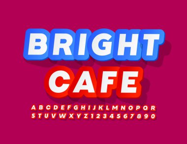 Kırmızı ve Beyaz etiket fontlu Bright Cafe. Moda Alfabesi Harfleri ve Sayıları