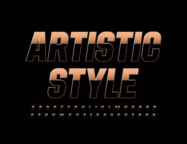 Vektör Sanatsal Stil Alfabesi seti. Altın ve Siyah modern yazı tipi. Zarif parlak harfler ve sayılar