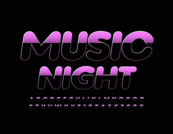 Векторный Постер Ночь Музыки Градиентный Металлический Шрифт Фиолетовый Черный Алфавит — стоковый вектор