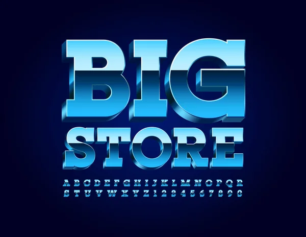 Vector Bedrijfslogo Big Store Modern Reflecterend Lettertype Blauw Metaal Alfabet — Stockvector