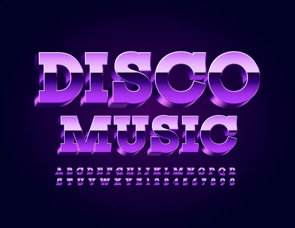 Modelo Festa Vetorial Disco Music Violet Metallic Font Letras Números — Vetor de Stock