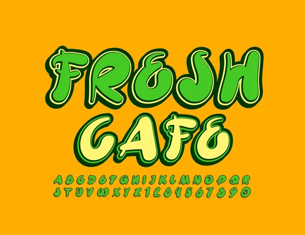 Logo Artístico Vectorial Fresh Café Fuente Verde Manuscrita Estilo Retro — Archivo Imágenes Vectoriales