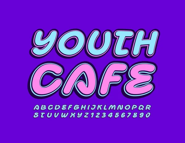 Βέκτορ Φωτεινό Πανό Youth Cafe Δημιουργική Γραμματοσειρά Trendy Σύνολο Γραμμάτων — Διανυσματικό Αρχείο