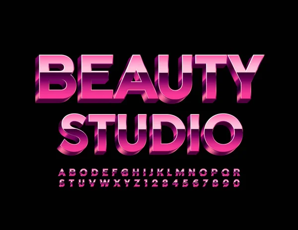 Vector Stijlvolle Sign Beauty Studio Pink Metal Font Brieven Nummers — Stockvector