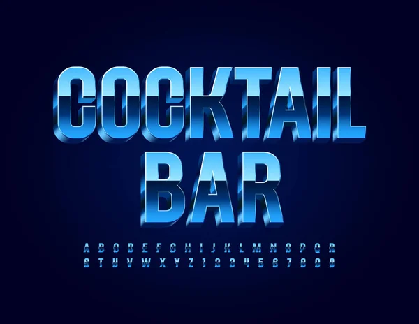 Vector Elegante Zeichen Cocktailbar Blaue Hochglanzschrift Metallische Buchstaben Und Zahlen — Stockvektor