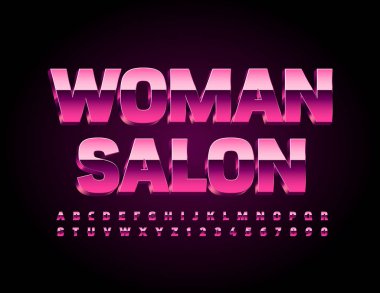 Vektör cazibeli pankart kadın salonu. Pembe Metalik Yazıtipi. Zarif modern alfabe harfleri ve sayıları