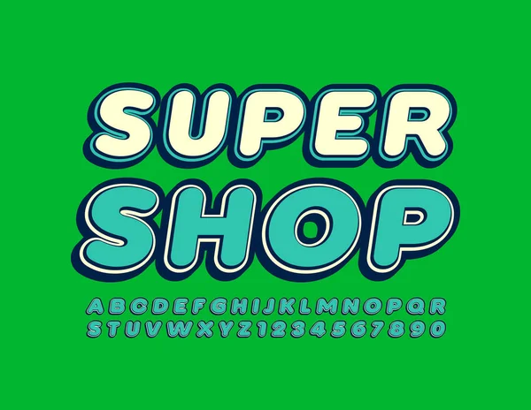 Vector Werbebanner Super Shop Schrift Jugendstil Trendige Buchstaben Und Zahlen — Stockvektor