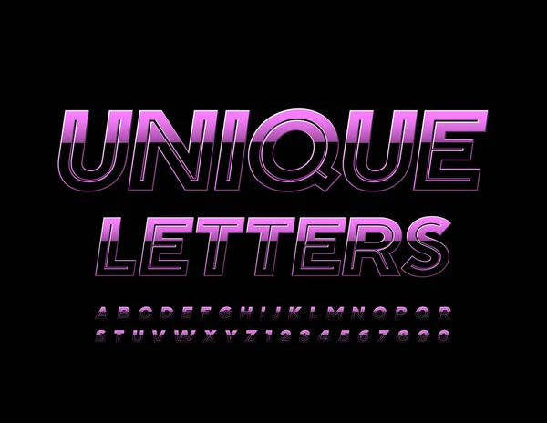 Vector Metallic Unique Alphabet Lettres Chiffres Ensemble Police Dégradée Violet — Image vectorielle