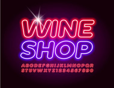 Parlak Sancak Şarap Dükkanı. Kırmızı Elektrik Yazı Tipi. Parlayan Neon Alfabesi Harfleri ve Sayıları