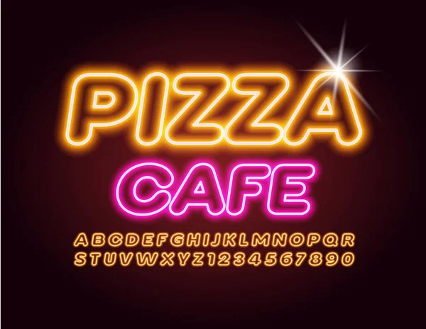 Vector Retro Stílusú Logó Pizza Cafe Neon Fényes Font Ragyogó — Stock Vector