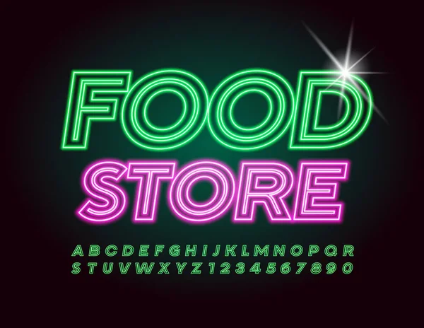 Logo Creativo Vectorial Food Store Fuente Verde Neón Luz Brillante — Archivo Imágenes Vectoriales