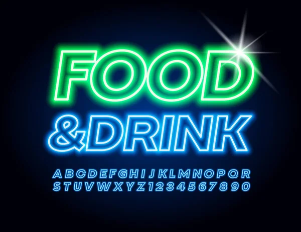 Vector Neon Segno Food Drink Cafe Store Bistro Font Elettrico — Vettoriale Stock