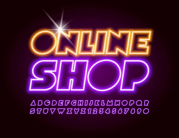 Vector Signo Brillante Tienda Online Abstract Neon Font Letras Números — Archivo Imágenes Vectoriales