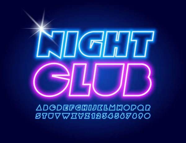 Vector Leuchtreklame Night Club Einzigartige Leuchtschrift Blaues Leuchtendes Techno Alphabet — Stockvektor