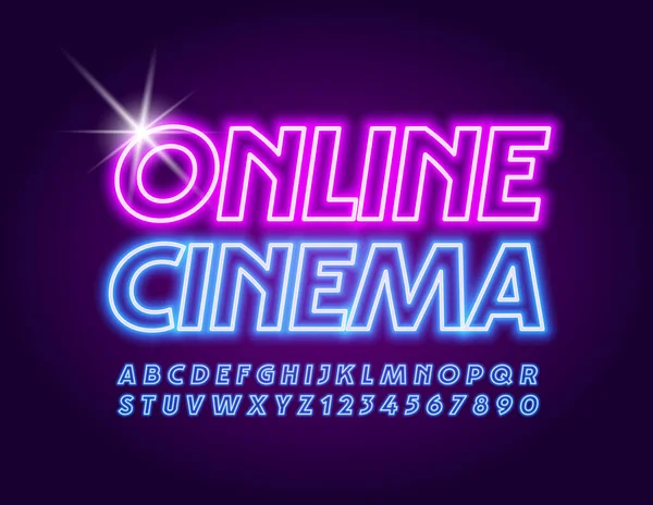 Векторный Электрический Знак Online Cinema Элегантный Неоновый Шрифт Синий Сияющий — стоковый вектор