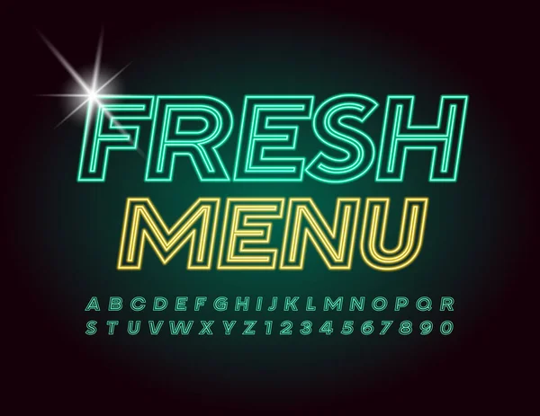 Vektor Egészséges Jel Friss Menü Zöld Elektromos Font Neon Kreatív — Stock Vector