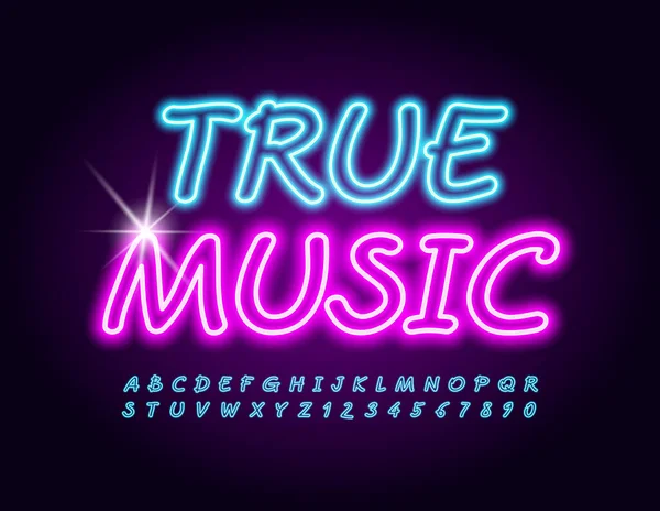 Αφίσα Vector Neon True Music Καλλιτεχνική Λάμψη Γραμματοσειρά Ηλεκτρικά Μπλε — Διανυσματικό Αρχείο