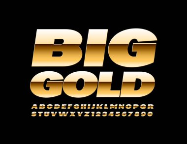 Vektör Büyük Altın Alfabe ayarlandı. Lüks Parlak Yazı Tipi. Zengin Harfler ve İş Numaraları, Pazarlama, Finans
