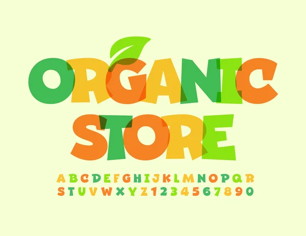 Vector Eco Sign Organic Store Dekoratív Levéllel Fényes Trendi Font — Stock Vector