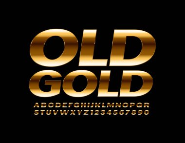 Vektör Eski Altın Alfabe Harfleri ve Sayıları. Dekoratif elit yazı tipi