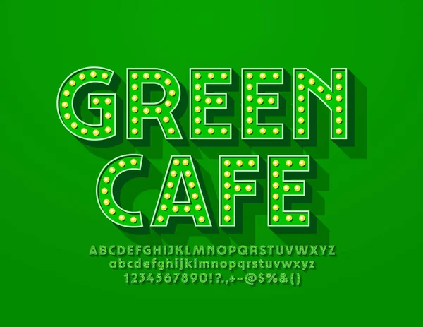 Логотип Ретро Стилю Green Cafe Стилем Ретро Font Лампа Освітлювала — стоковий вектор