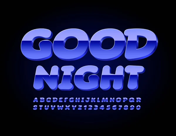 Vecteur Élégant Emblème Bonne Nuit Police Blue Glossy Alphabet Créatif — Image vectorielle