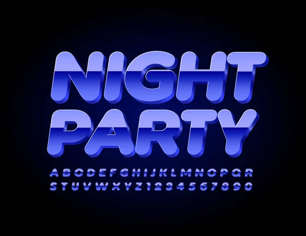 Vector Event Flyer Night Party Blue Font Glossy Metallic Alphabet — Stock Vector