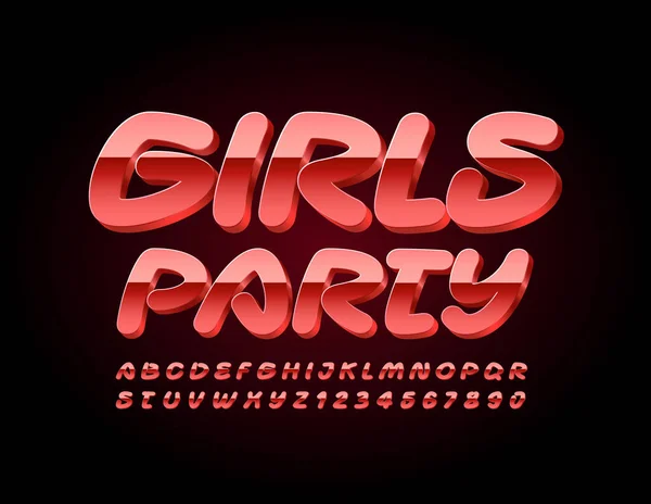 Vektorová Pozvánka Girls Party Ručně Psané Kovové Písmo Červená Písmena — Stockový vektor