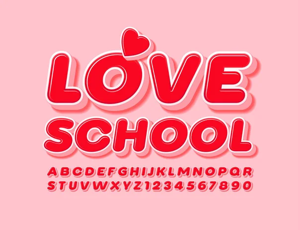 Vektorová Značka Love School Dekorativním Srdcem Červené Písmo Světlá Písmena — Stockový vektor