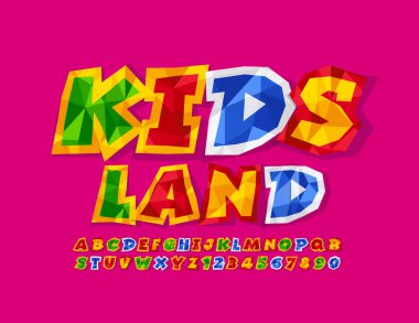 Vektör yaratıcı işaret Çocuklar Diyarı. Eğlenceli renkli Yazı Tipi. Parlak Buruşuk Kağıt Alfabe Harfleri ve Sayıları
