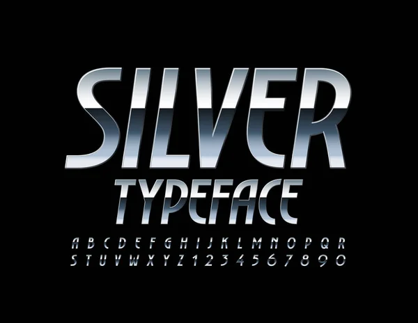 Vecteur Argent Typeface Police Premium Elegant Alphabet Décoratif Métallique Brillant — Image vectorielle