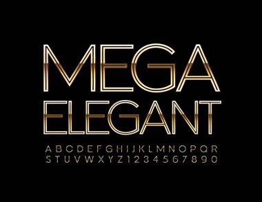 Vektör Altın amblem Mega Zarif. Yaratıcı lüks yazı tipi. Dekoratif Şık Alfabe Harfleri ve Sayıları