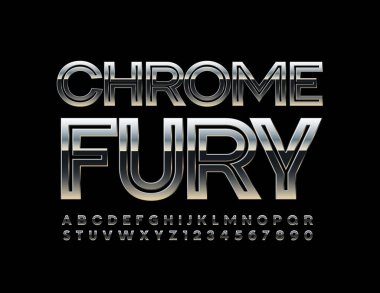 Vektör modern işaret Chrome Fury. Endüstriyel Metalik Font. Demir Yaratıcı Alfabe Harfleri ve Sayıları