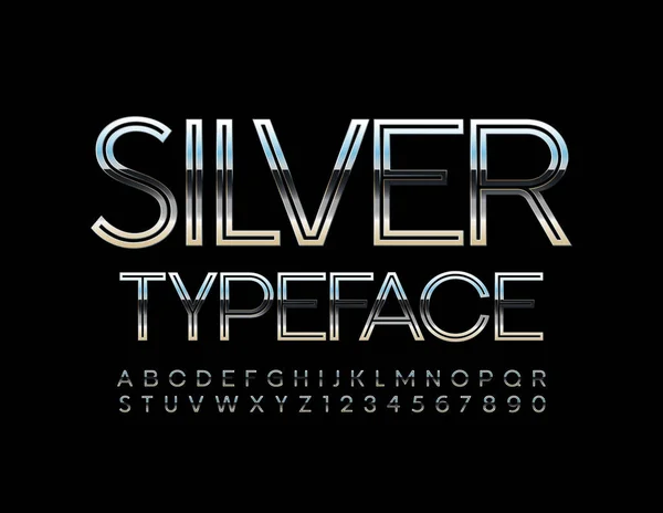 Vecteur Argent Typeface Élégant Alphabet Métal Lettres Chiffres Polices Décoratives — Image vectorielle