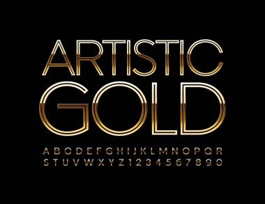 Vector Artistik Altın Alfabe Harfleri ve Sayıları. Zarif Şık Yazıtipi