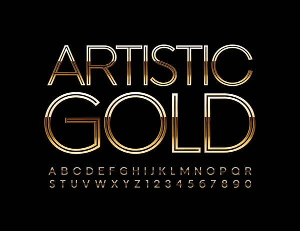 Letras Números Alfabeto Ouro Artístico Vetorial Elegante Chic Font — Vetor de Stock