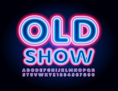 Vektör olay afişi Eski Şov. Parlak Parlak Yazı Tipi. Neon elektrik alfabe harfleri ve sayıları ayarlandı