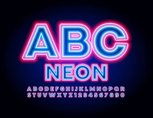 Alfabeto Néon Vetorial Bright Pink Blue Electric Font Luz Brilhante — Vetor de Stock