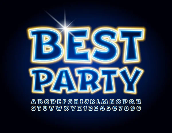 Векторный Развлекательный Флаер Best Party Neon Creative Font Электросветящиеся Буквы — стоковый вектор