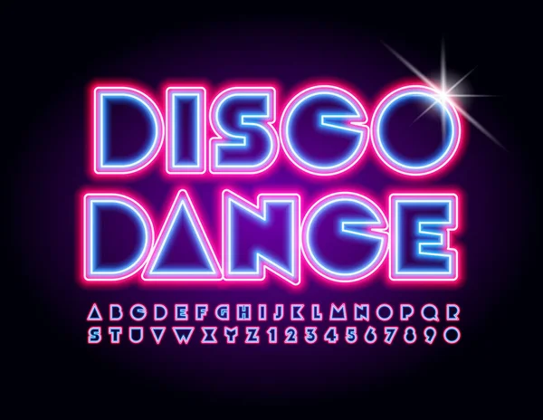 Parlak uçucu Disko Dansı. Eğlence, etkinlik, poster yazı tipi. Neon Alfabe Harfleri ve Sayıları