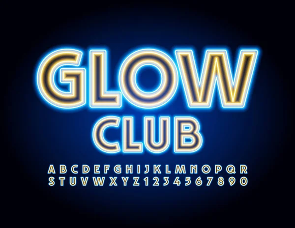 Banner Neón Vectorial Glow Club Fuente Eléctrica Azul Amarilla Luz — Archivo Imágenes Vectoriales