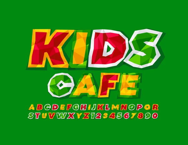 Vector Logotipo Criativo Brilhante Kids Cafe Crumpled Paper Font Letras — Vetor de Stock