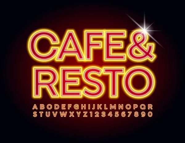 Vector Elektrische Zeichen Cafe Resto Neon Helle Schrift Rotes Und — Stockvektor