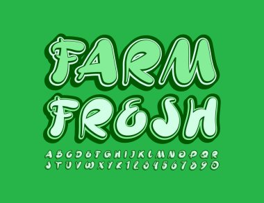 Vektör kalite Farm Fresh. El yazısı Yeşil Yazı Tipi. Sanatsal Yaratıcı Alfabe Harfleri ve Sayıları