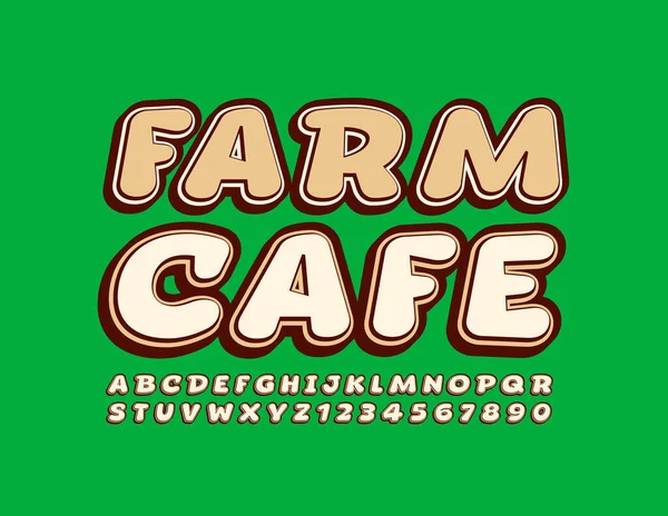 Bannière Vectorielle Eco Farm Cafe Police Rétro Lettres Chiffres Alphabétiques — Image vectorielle