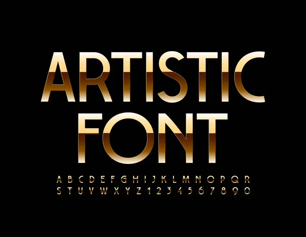 Vector Artistic Font Elegant Gold Alphabet Glossy Luxury Letters Numbers — Stock Vector