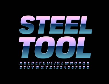 Vektör endüstriyel logo çelik aracı. Yaratıcı renk Metal Yazıtipi. Krom Alfabe Harfleri ve Sayıları