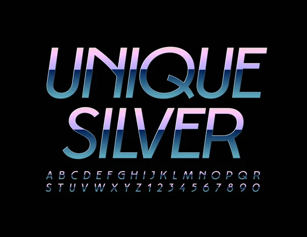 Vector Unique Silver Alphabet Buchstaben Und Zahlen Gradient Reflective Font — Stockvektor