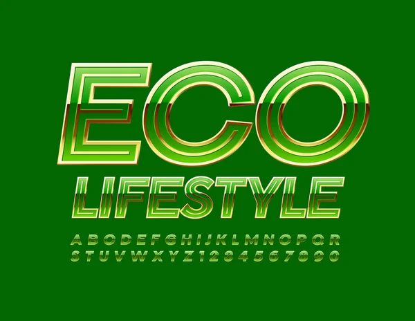 Signo Moderno Vectorial Eco Lifestyle Fuente Verde Oro Brillante Conjunto — Vector de stock