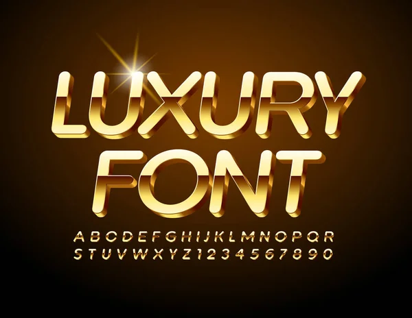 Vector Fuente Lujo Alfabeto Dorado Élite Brillante Conjunto Letras Números — Vector de stock